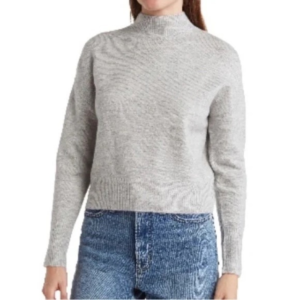 Sophie Rue Gray Mock Neck Cropped Sweater‎ Womens L Cozy Minimal NWT